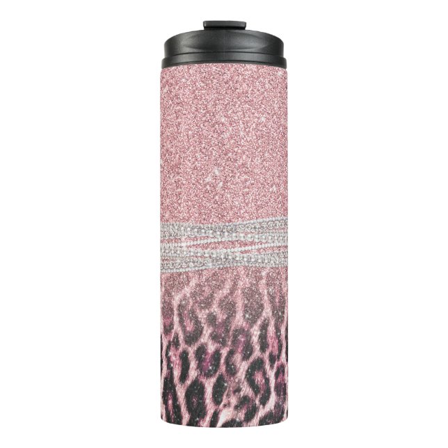 Chic Girly Pink Leopard animal print Glitter Image Thermal Tumbler (Front)