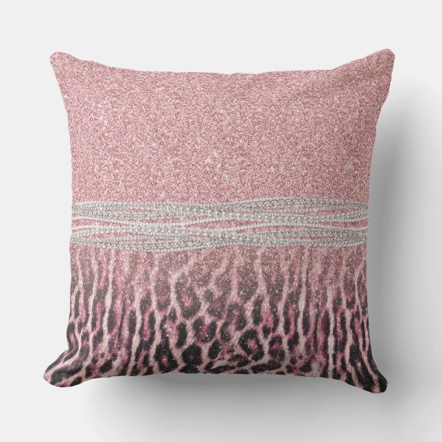 Chic Girly Pink Leopard animal print Glitter Image Throw Pillow (Front)