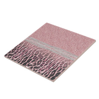 Chic Girly Pink Leopard animal print Glitter Image Tile
