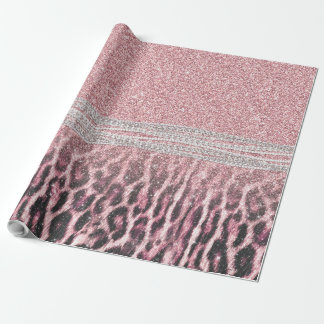 Chic Girly Pink Leopard animal print Glitter Image Wrapping Paper