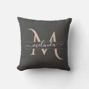 Chic Girly Pink Monogram Calligraphy Custom Name Throw Pillow