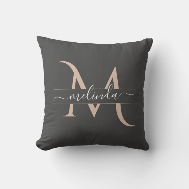 Chic Girly Pink Monogram Calligraphy Custom Name  Throw Pillow (Front)