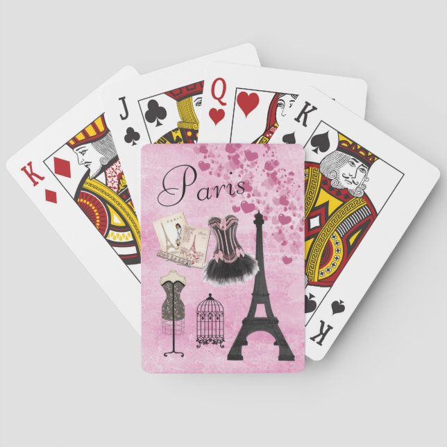 Chic Girly Pink Paris Fashion Playing Cards (Back)