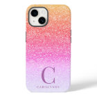 Chic Girly Pink Rainbow Glitter Ombre Monogram