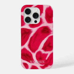 Chic Girly Pink Red Leopard Animal Print Custom iPhone 15 Pro Case