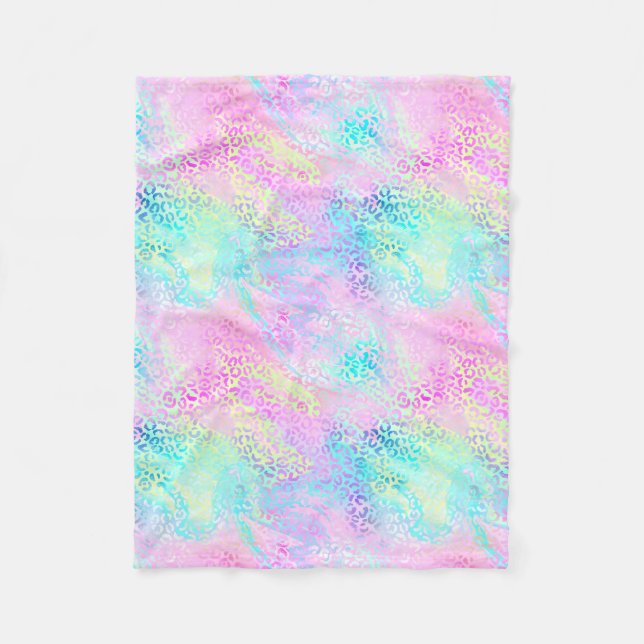 Chic Girly Rainbow Shimmer Leopard Pattern Fleece Blanket (Front)