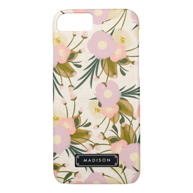 Chic Girly Retro Floral Lilac & Peach Personalized Case-Mate iPhone Case (Back)