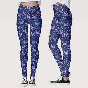 Chic Girly Romantic Blue Purple Butterfly Pattern  Leggings