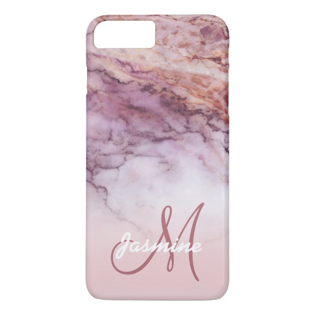 Chic Girly Rose Gold Marble Monogram Name Case-Mate iPhone Case (Back)