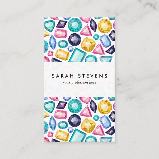 Chic Girly Shiny Diamond Gemstones Business Card (Front)