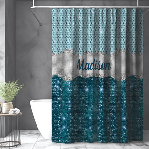 Chic girly teal mint green glitter silver monogram