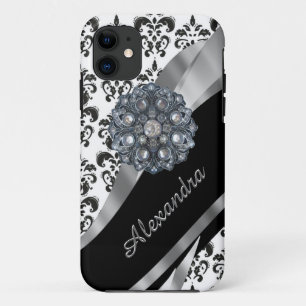 Chic girly vintage damask personalized iPhone 11 case