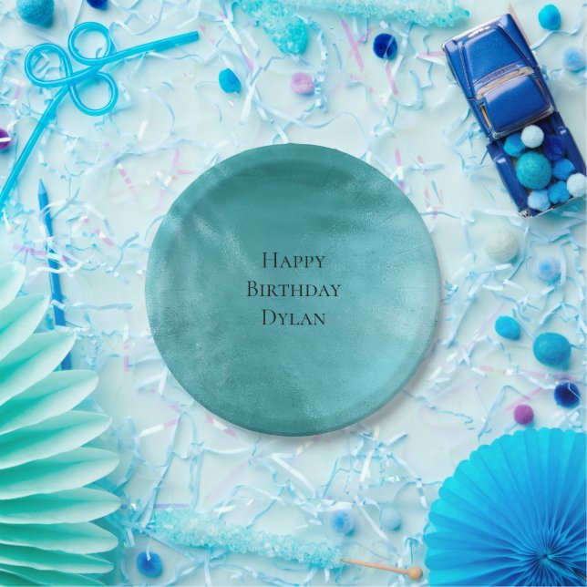 Chic Glam Aqua Turquoise Blue Birthday Paper Plate (Party)