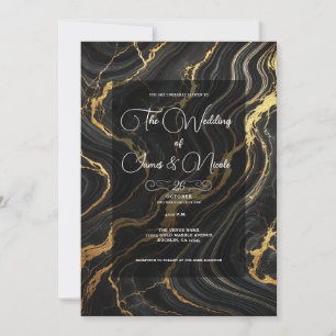 Chic Glam Black Gold Marble Look Wedding  Invitation