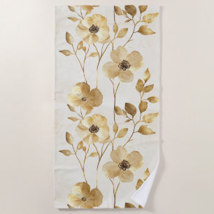 Chic Glam Gold Flowers  Beach Towel