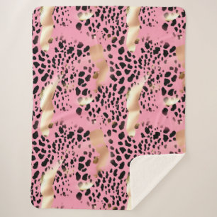 Chic Glam Gold Pink Black Leopard Sherpa Blanket