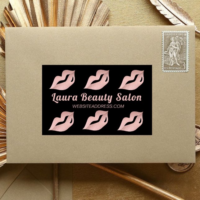 Chic Glam Gold Rose Lips & Black Branded Salon Sticker (Creator Uploaded)