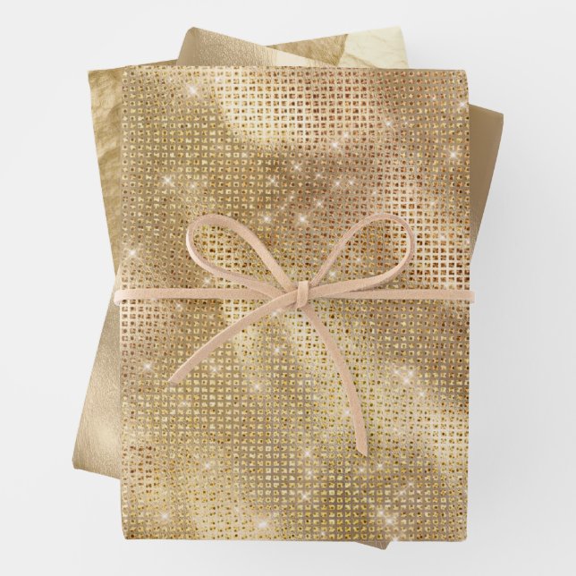 Chic Glam Gold Sparkle Wrapping Paper Sheet (In situ)