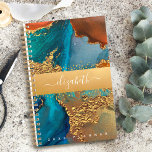 Chic glam marble watercolor gold turquoise orange planner<br><div class="desc">A sparkly, faux gold foil band with your script typography name overlays a rich, gold veined, turquoise blue, and yellow orange watercolor background on this chic, elegant, trendy, custom name yearly planner. Personalize with your name. This planner comes in 2 sizes: small (5.5”x8.5”) and medium (8.5”x11”). Makes a fun and...</div>