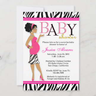 Chic Glam Modern Mom Pink Zebra Baby Shower Invitation