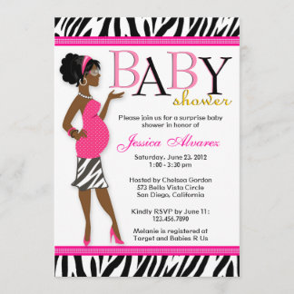 Chic Glam Modern Mom Pink Zebra Baby Shower Invitation