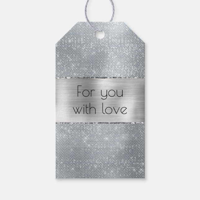 Chic Glam Silver Sparkle  Gift Tags (Front)
