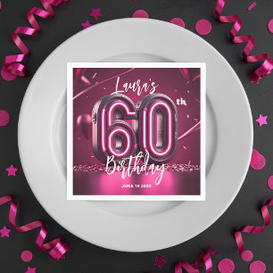Chic Glam Vibrant Pink Neon Glow 60th Birthday Napkin