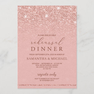 Chic glamour rose gold glitter rehearsal dinner invitation