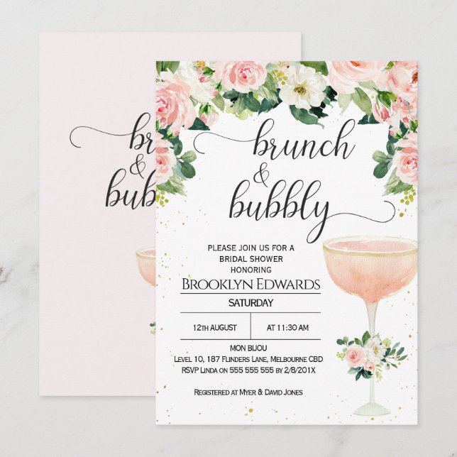 Chic Glass Brunch Invitation à la douche nuptiale (Devant / Derrière)