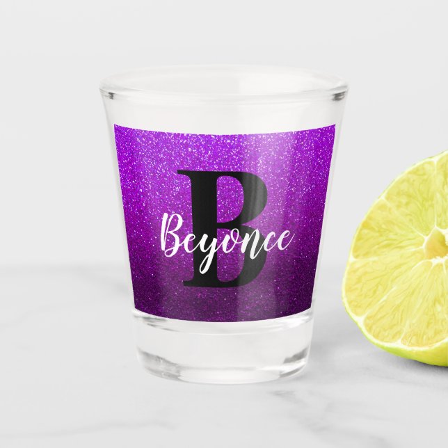 Chic Glitter Birthday Party Trendy Monogrammed Shot Glass (Front)