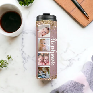 Chic glitter custom name photo collage Tumbler