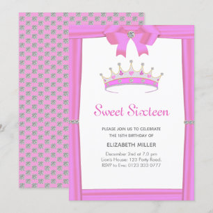 Chic Glitter Diamond Crown Sweet Sixteen Invitation