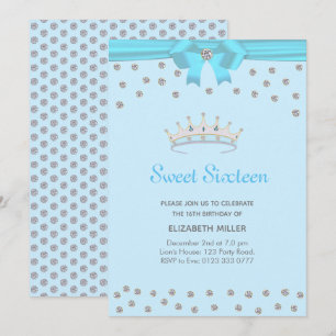 Chic Glitter Diamond Sweet Sixteen on Light Blue Invitation
