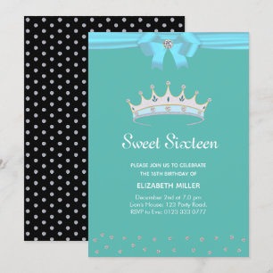 Chic Glitter Diamond Sweet Sixteen on Teal Invitation