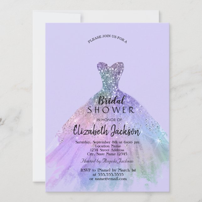 Chic Glitter Dress Lavander Bridal Shower   Invitation (Front)