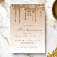 Chic Glitter Drip Gold 50th Anniversary Party