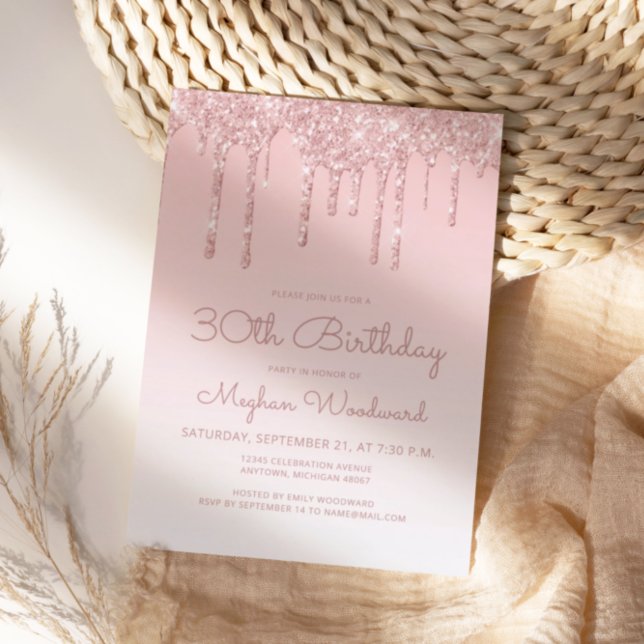 Chic Glitter Drip Pink 30th Birthday Party Invitation (Creator Uploaded)