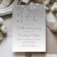 Chic Glitter Drip Silver 25th Anniversary Party