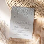Chic Glitter Drip Silver 60th Birthday Invitation<br><div class="desc">This trendy 60th birthday invitation features a sparkly silver faux glitter drip border and blue ombre background. The words "60th Birthday" and the name of the guest of honour appear in casual silver grey handwriting script, with the rest of the customizable text in sans serif font. The same silver glitter...</div>