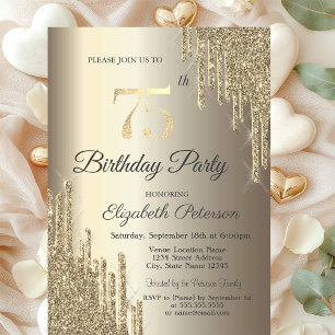 Chic Glitter Drips Champagne 75th Birthday   Invitation