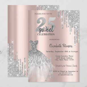 Chic Glitter Drips, Eiffel Tower Dress Sweet 25 Invitation