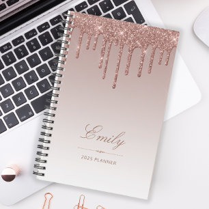 Chic Glitter Drips Rose Gold Personalized 2025 Planner
