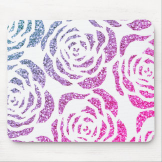 Chic Glitter Effect Purple Roses White Mousepad