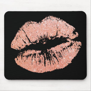 Chic Glitter Effect Rose-Gold Lips Black Mousepad