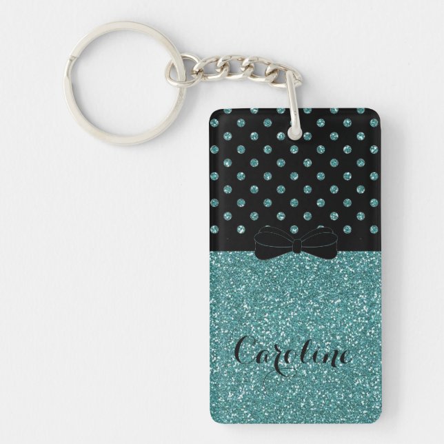 Chic Glitter Girly Papillon Personalized Keychain (Front)
