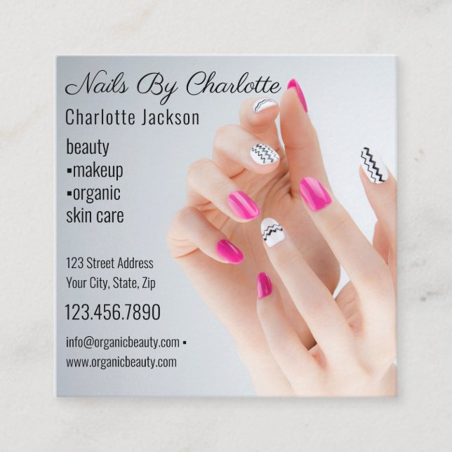 Chic Glitter Glam Nail Art Manicure Salon QR Code Square Business Card (Front)