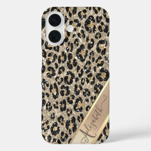 Chic Glitter Leopard Pattern Monogram      iPhone 16 Case