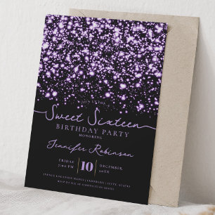 Chic Glitter Lights Sweet 16 Birthday Purple  Invitation
