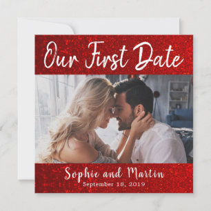 Chic Glitter Our First Date Photo Couple Gift Card
