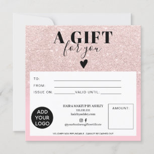 Chic glitter pink square gift certificate logo